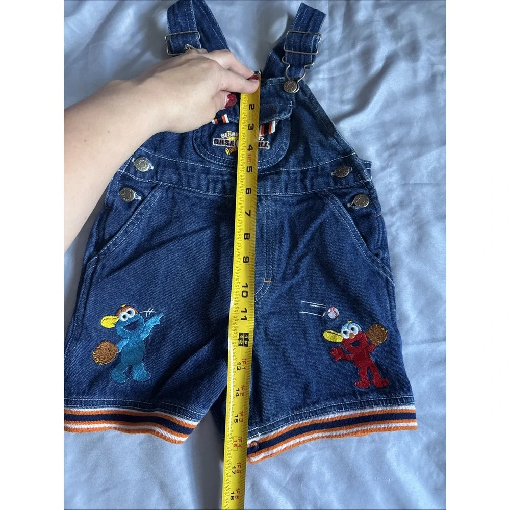 Vintage Sesame Street Elmo Cookie Monster Baseball Embroidered Denim Overalls